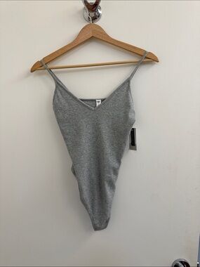 bp Gray V-Neck Spaghetti Strap Bodysuit